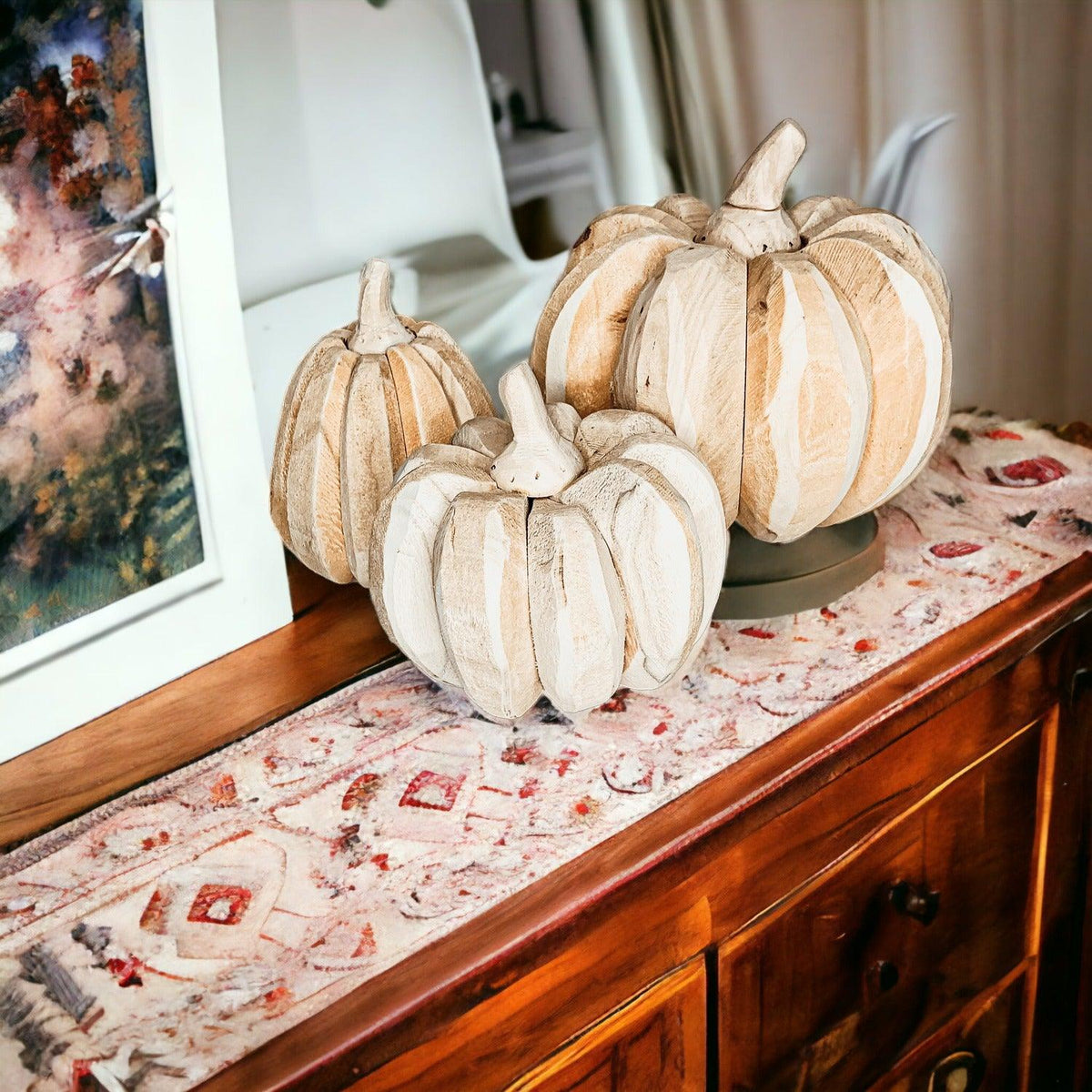 Farmhouse Pumpkin Trio — Hand-Crafted Poplar Wood Pumpkins
