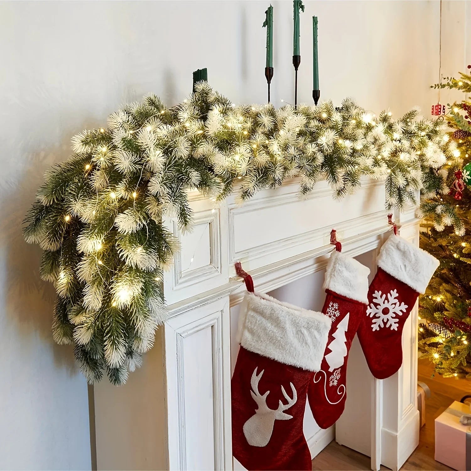 Rattan Christmas Wreath 6.4ft White Artificial Pine Ring