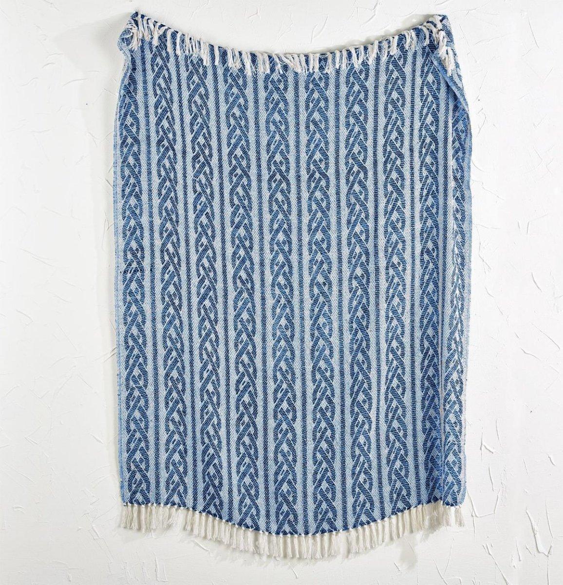 Blue Diamond Cotton Throw with Tassels by Gia Roma