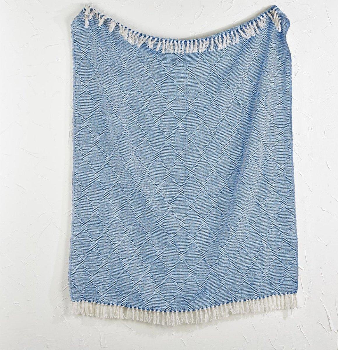 Blue Diamond Cotton Throw with Tassels by Gia Roma