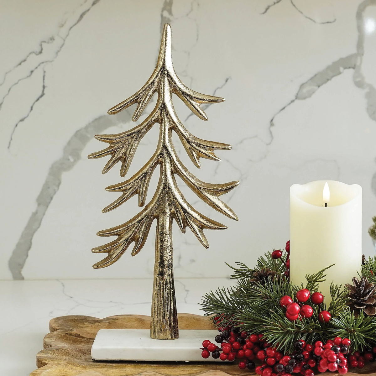 Tall Tree Gold Aluminum on Marble Base