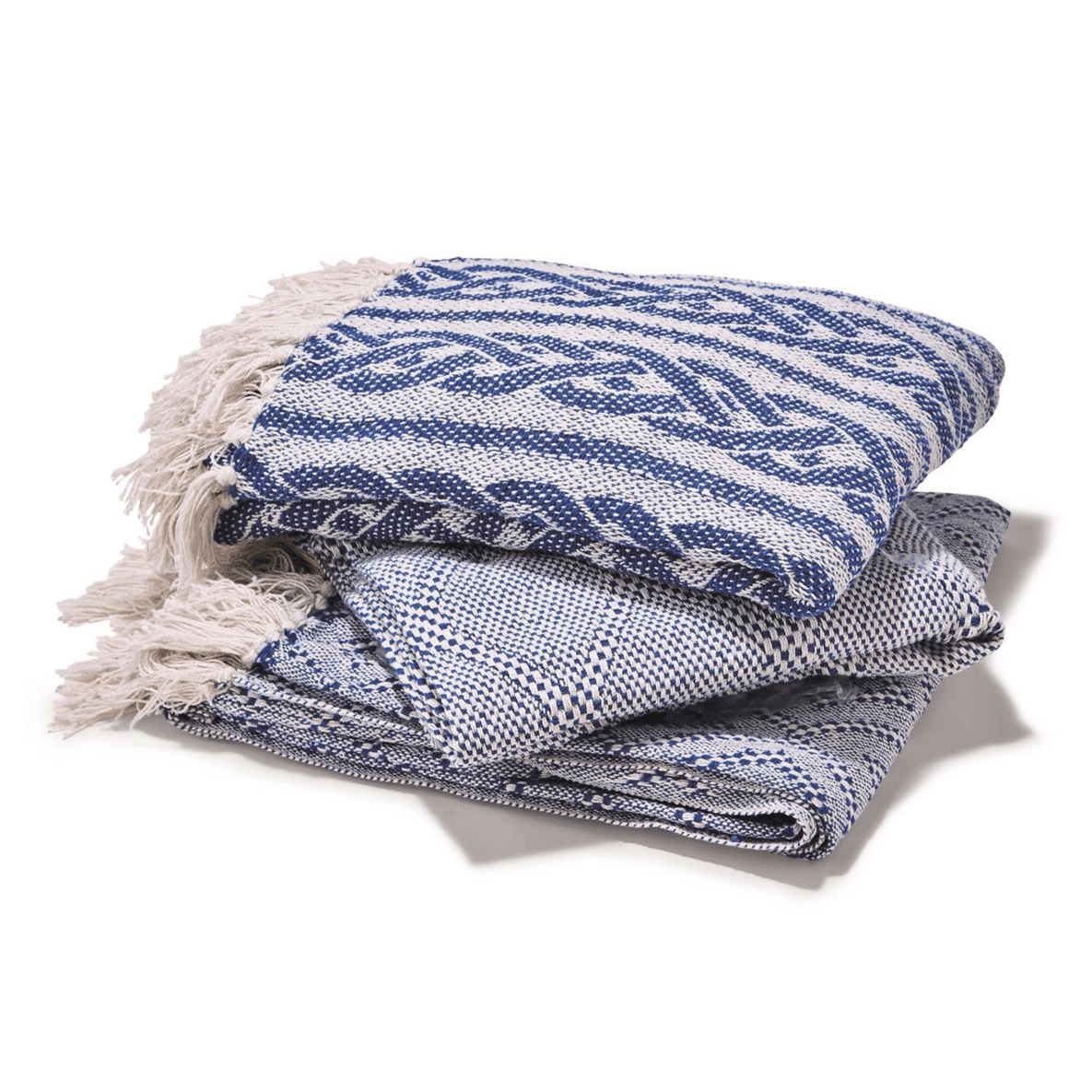 Blue Diamond Cotton Throw with Tassels by Gia Roma