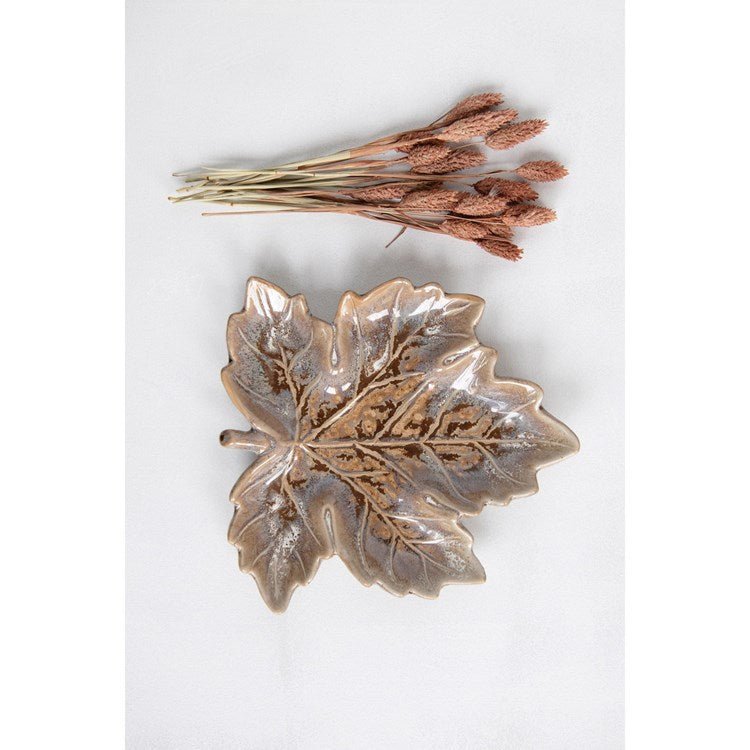 Leaf Dish, Reactive Glaze, Brown (Each One Will Vary)