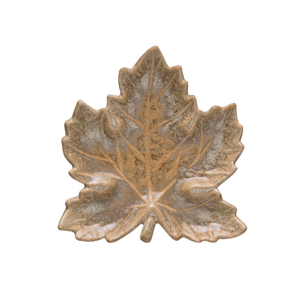 Brown Leaf Decorative Dish with Reactive Glaze – 7.25"