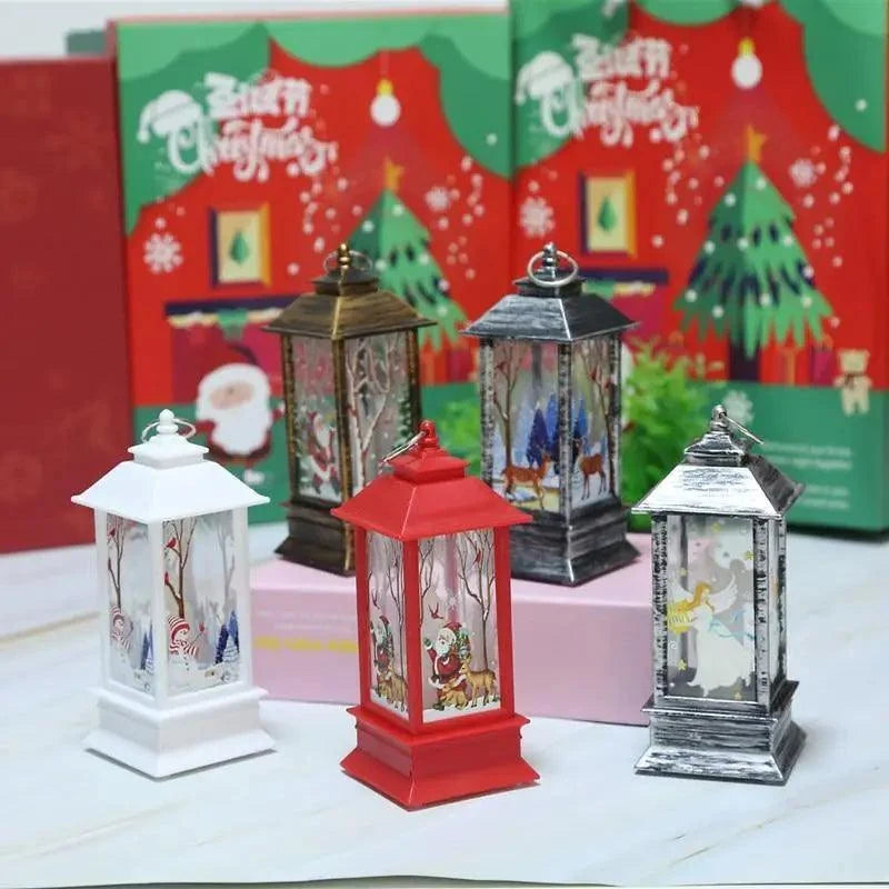 New Luxurious Christmas Ornament LED Lamp Desktop Hanging Santa Claus Elk Lantern Xmas Home Party Decoration Prop Lights Kids Gift