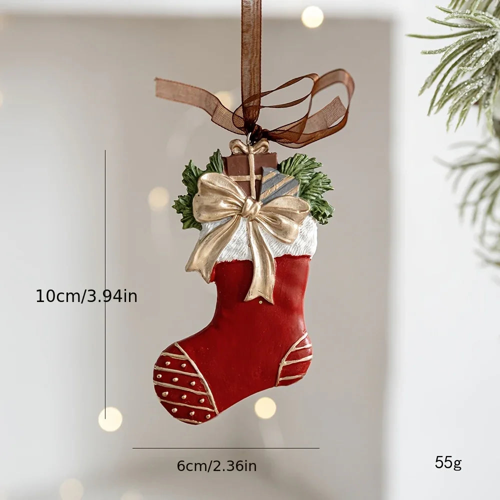 Resin Christmas Tree Decoration Pendants with Ribbons & Pine Cones