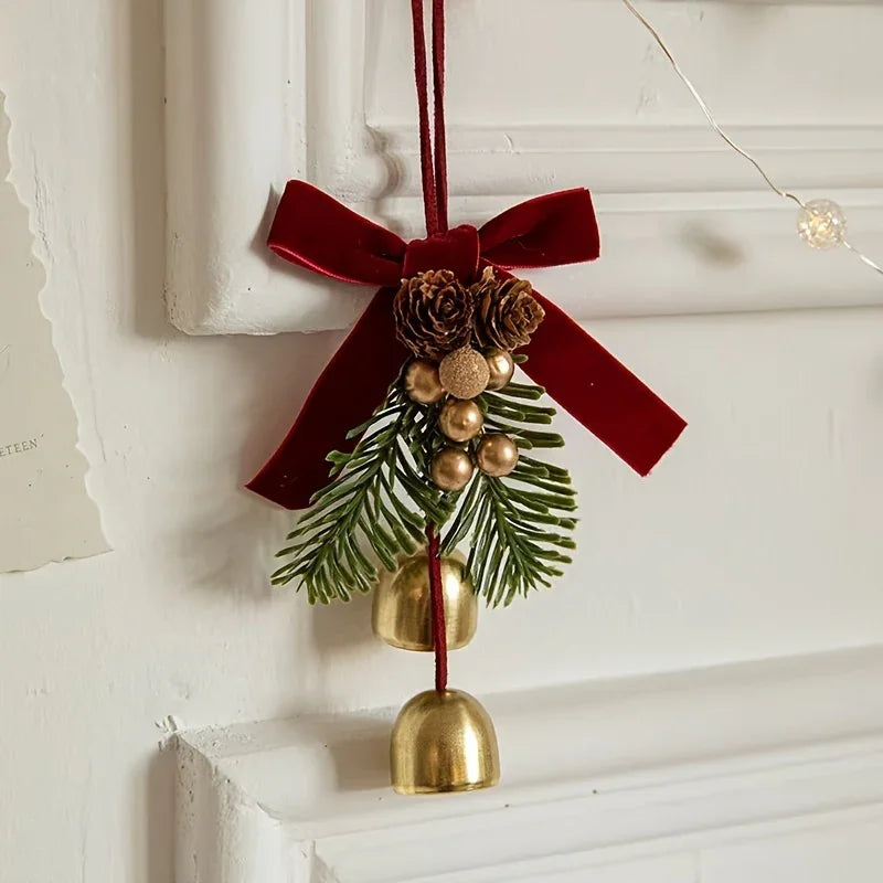 Stainless Steel Christmas Door Hanger with Bow and Bell